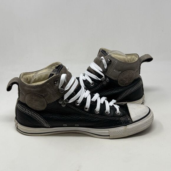 Converse All Star Hiker Shoes Mens 9.5 Black Gray Leather Suede Mid Top Sneaker - Picture 1 of 16